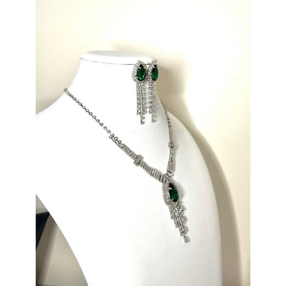 New Necklace Earrings Green Clear Rhinestone Fashion Jewelry Set  F024 - Picture 6 of 10